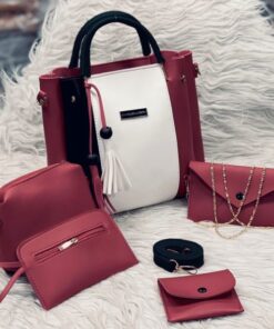 High Quality Cynthetic Rexine 5pcs. Hand Bag Set With Makeup Pouch And Wallet