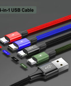Baseus 4 in 1 Dual iPhone + Type C + Micro USB High Quality Nylon Braided Universal Multi Charging Cable